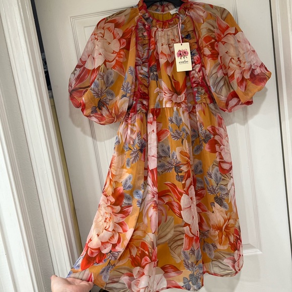 entro Dresses & Skirts - Sold NEW chiffon mock neck elegant floral puff sleeve dress